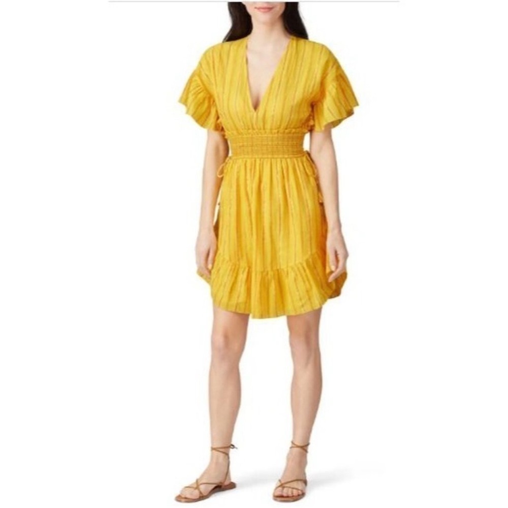 Saylor Size S Adrianne Shift Mini Dress Yellow V Neck
Hourglass Ruffle Sleeves